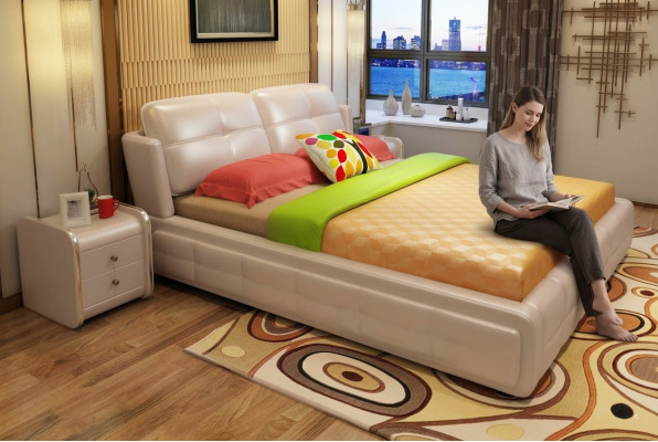 Lujo Dormitorio Cama Acolchada Decoración Diseño 180x200cm Doble Camas de Hotel