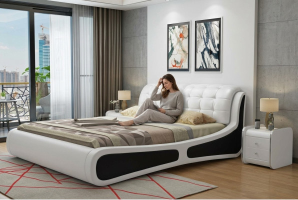 Cama acolchada de diseño de lujo blanco 180x200cm dormitorio principal de cuero
