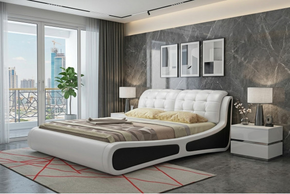 Cama acolchada de diseño de lujo blanco 180x200cm dormitorio principal de cuero