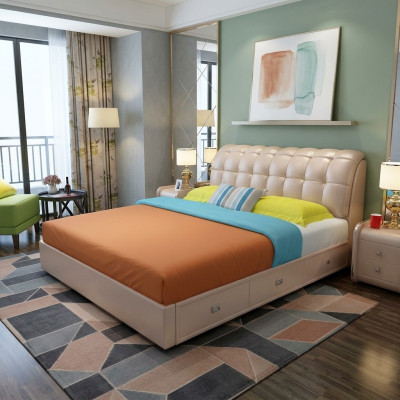 Cama Acolchada Diseño Lujo Decoración Doble Camas de Hotel Dormitorio Matrimonial Cuero