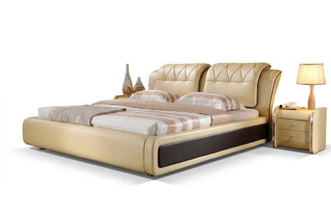 Lujo dormitorio cama acolchado diseño doble camas de hotel cama de cuero