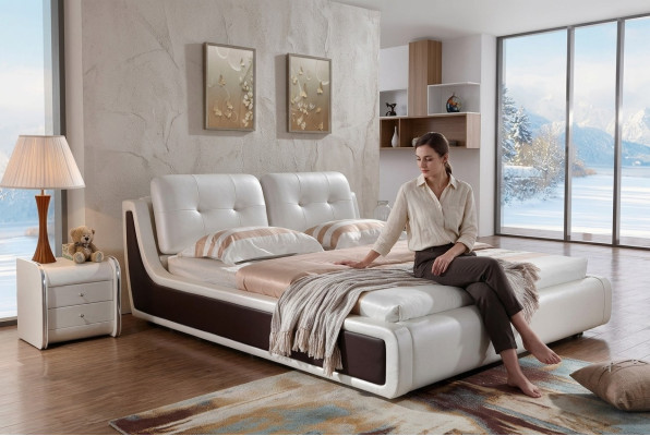 Cama doble cama cama matrimonial diseño lujo cama tapizada decoración textil camas