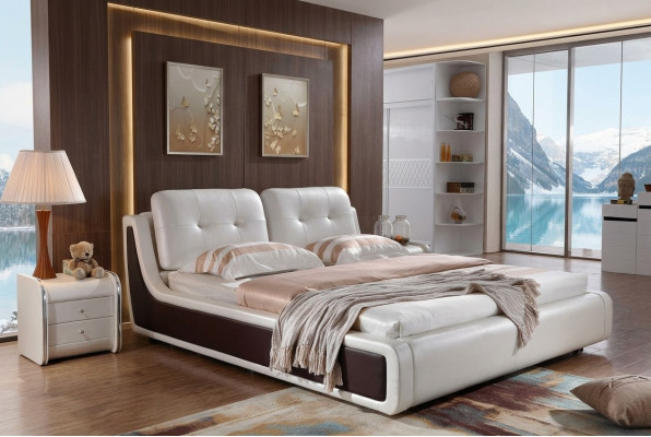 Cama doble cama cama matrimonial diseño lujo cama tapizada decoración textil camas