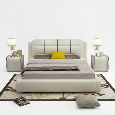 Cama de lujo para dormitorio doble de madera con camas de 180x200 cm en hotel de diseño.