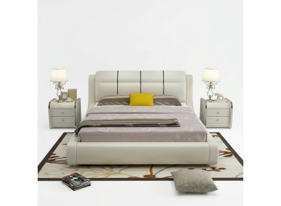Cama de lujo para dormitorio doble de madera con camas de 180x200 cm en hotel de diseño.