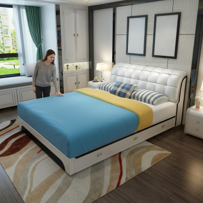 Cama doble Cama matrimonial Diseño de lujo Cama tapizada de lujo Cama de diseño de lujo en cuero