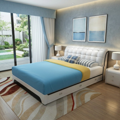 Cama doble Cama matrimonial Diseño de lujo Cama tapizada de lujo Cama de diseño de lujo en cuero