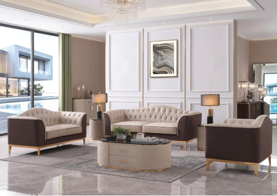 Muebles de lujo, conjunto de sofás, sofá, decoración, tapicería, 3+2+1 plazas + mesa de centro.