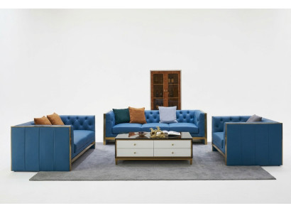 Conjunto completo de sofás Chesterfield 3 + 2 + 1 con mesa de centro, diseño de 4 piezas