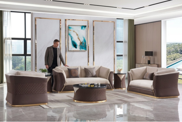 Sofá de cuero de 3+2+1 plazas conjunto de sofás decoración de sofá paisaje de vida en el salón