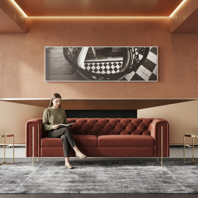 Sofá de diseño de tres plazas para sala de estar, sofá acolchado.