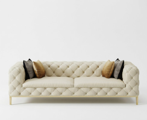 Sofá Chesterfield 3 plazas tapizado blanco.