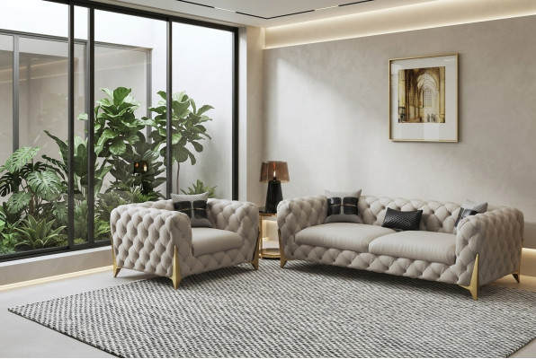 Conjunto de sofás Big Set de 3 plazas + 1 plazas en cuero, conjunto de sofás de diseño.