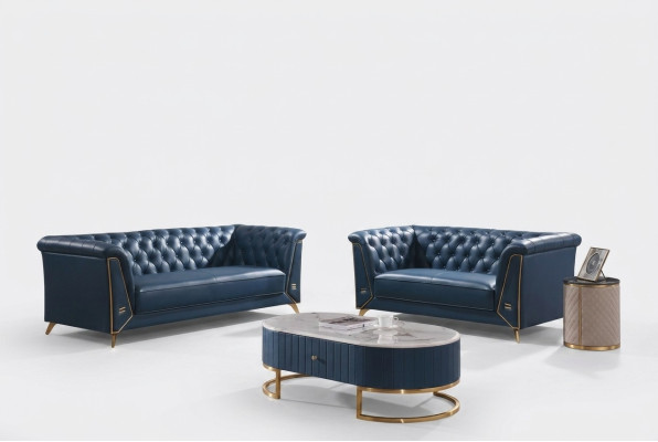 Conjunto de sofá Chesterfield de lujo 3+2 plazas, mesa de centro, muebles, sofá.