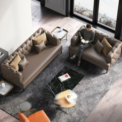 Conjunto de sofá Chesterfield marrón de 3 plazas y 2 plazas, juego de 2 piezas. Sofás de decoración de diseñador acolchados.