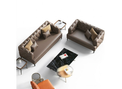 Conjunto de sofá Chesterfield marrón de 3 plazas y 2 plazas, juego de 2 piezas. Sofás de decoración de diseñador acolchados.