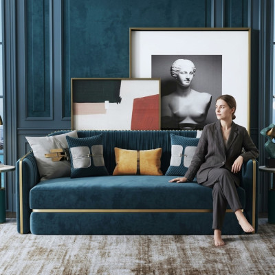 Diseño textil acero inoxidable Big sofá de 3 plazas cuero tela sofás sofás muebles.