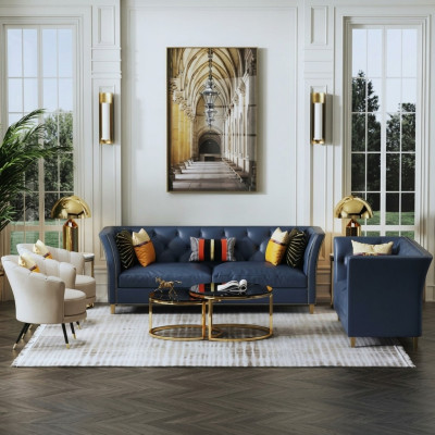 Moderno juego de sofás Chesterfield de 3 + 2 plazas Elegantes sofás de estilo Living de cuero.