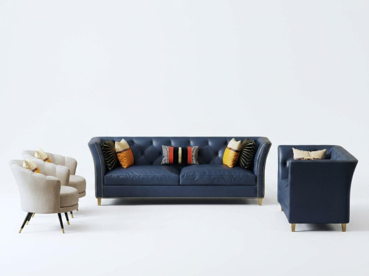 Moderno juego de sofás Chesterfield de 3 + 2 plazas Elegantes sofás de estilo Living de cuero.
