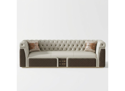 Sofá de tres plazas estilo moderno Chesterfield de cuero.