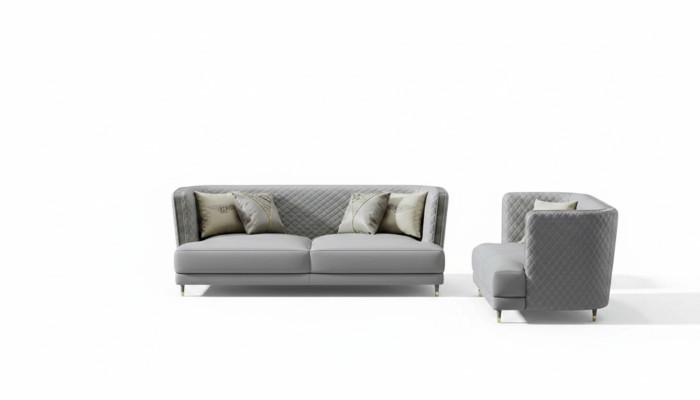 Sofá gris de 3+2 plazas. Conjunto de sofás tapizados modernos para la sala de estar.
