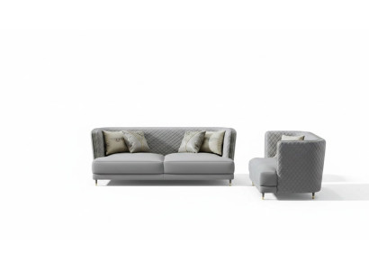 Sofá gris de 3+2 plazas. Conjunto de sofás tapizados modernos para la sala de estar.