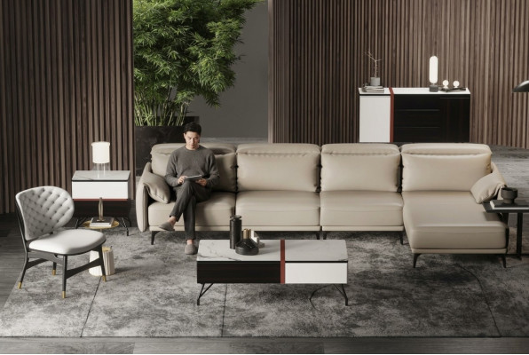 Sofá de cuero de diseñador Sofá de esquina Acolchado Sofá de esquina Asiento en forma de L Conjunto de sofá nuevo
