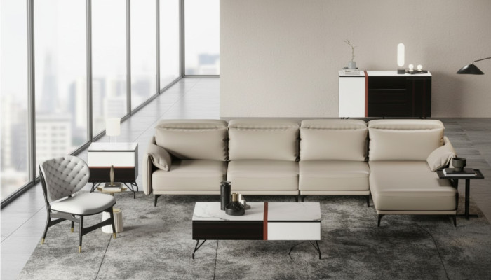 Sofá de cuero de diseñador Sofá de esquina Acolchado Sofá de esquina Asiento en forma de L Conjunto de sofá nuevo