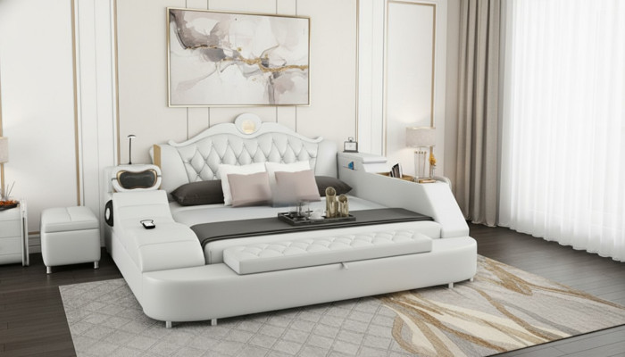 Cama de lujo cama de cuero 180x200 dormitorio multifunción literas estantes nuevos