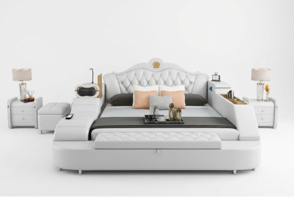 Cama de lujo cama de cuero 180x200 dormitorio multifunción literas estantes nuevos