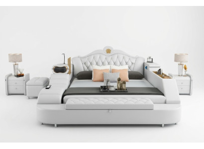 Cama de lujo cama de cuero 180x200 dormitorio multifunción literas estantes nuevos