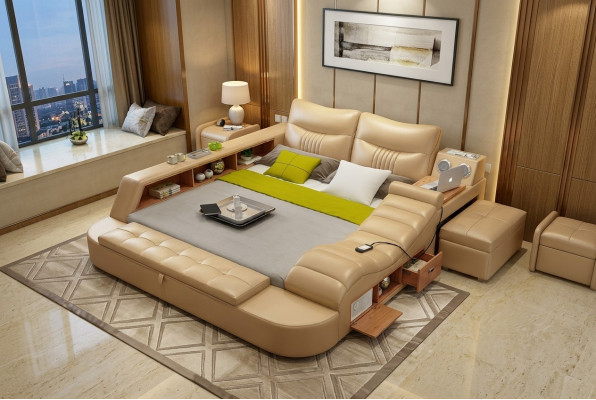 Cama multifunción - Caja fuerte - Cama térmica USB Sonido Hotel Camas de cuero