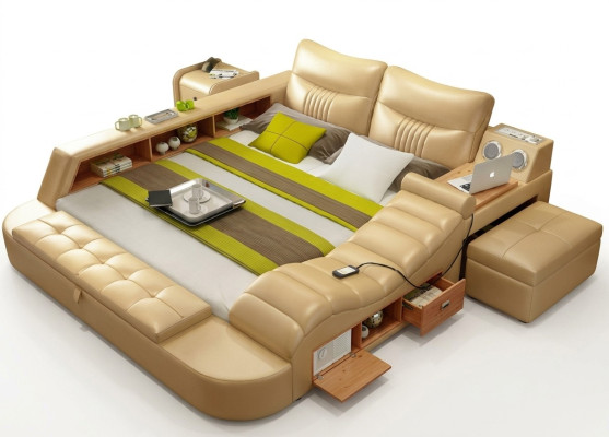 Cama multifunción - Caja fuerte - Cama térmica USB Sonido Hotel Camas de cuero