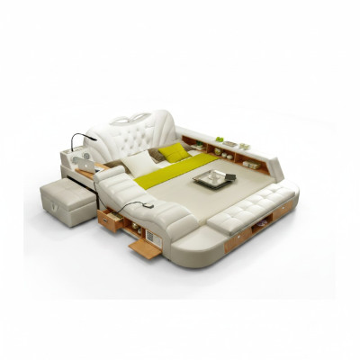 Doble hotel de diseño de lujo con cama de cuero, camas modernas y multifuncionales.