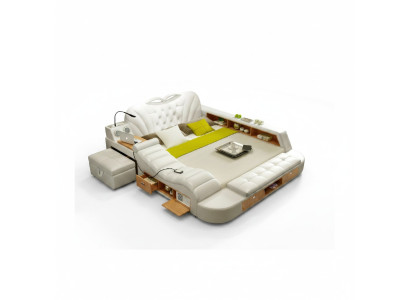 Doble hotel de diseño de lujo con cama de cuero, camas modernas y multifuncionales.