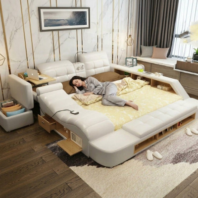 Doble diseño de cama de cuero, camas acolchadas modernas multifunción de hotel.