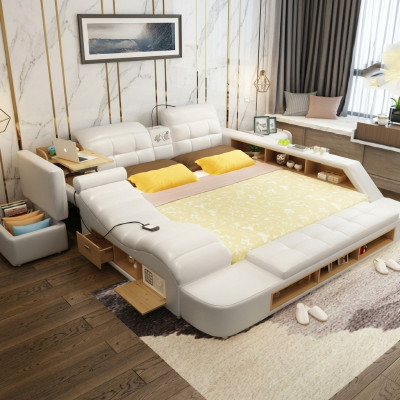 Doble diseño de cama de cuero, camas acolchadas modernas multifunción de hotel.