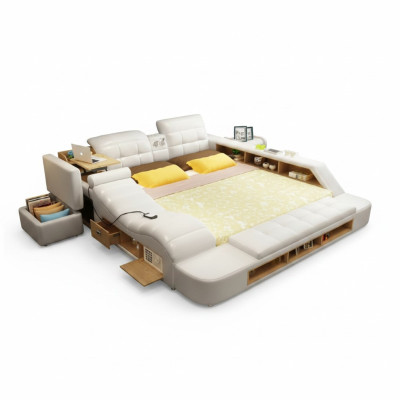 Doble diseño de cama de cuero, camas acolchadas modernas multifunción de hotel.