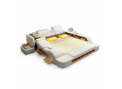 Doble diseño de cama de cuero, camas acolchadas modernas multifunción de hotel.