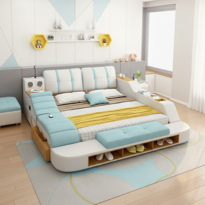 Doble diseño de cama tapizada de cuero moderna de 180x200 cm.