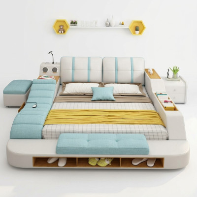 Doble diseño de cama tapizada de cuero moderna de 180x200 cm.