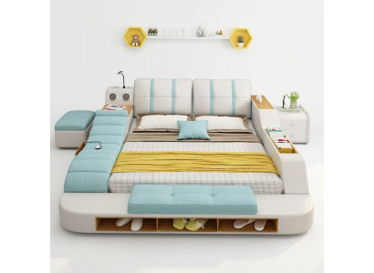 Doble diseño de cama tapizada de cuero moderna de 180x200 cm.