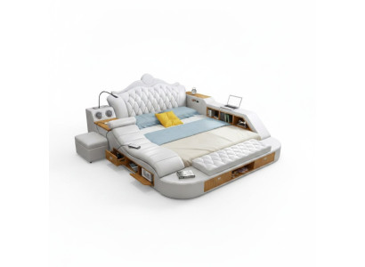 Doble cama de diseño de lujo, camas tapizadas 180x200 multifunción cuero Chesterfield.