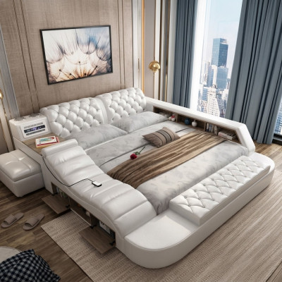 Cama de agua acolchada de lujo multifuncional para dos personas 180x200 con radio USB y música.