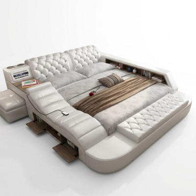 Cama de agua acolchada de lujo multifuncional para dos personas 180x200 con radio USB y música.