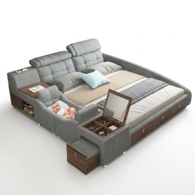 Cama de cuero Cama Camas Tapizadas Doble Multifunción 180x200 Estructura de cama de cuero Diseño