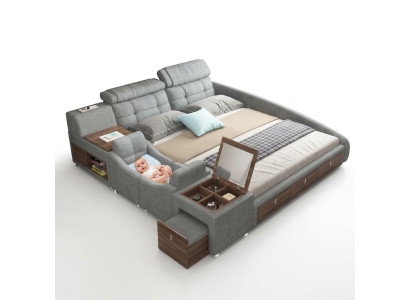Cama de cuero Cama Camas Tapizadas Doble Multifunción 180x200 Estructura de cama de cuero Diseño