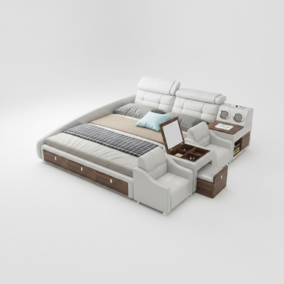 Cama multifuncional diseño de lujo camas de cuero hotel doble estante.