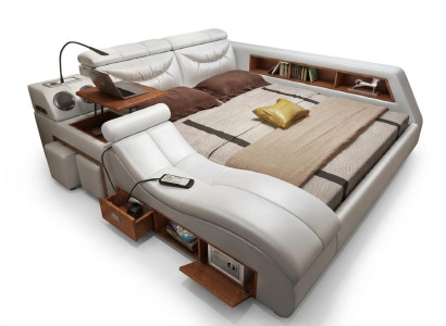 Diseño Cama xxl Grande Cuero con Tapizado Camas Hotel 180x200cm Multifunción