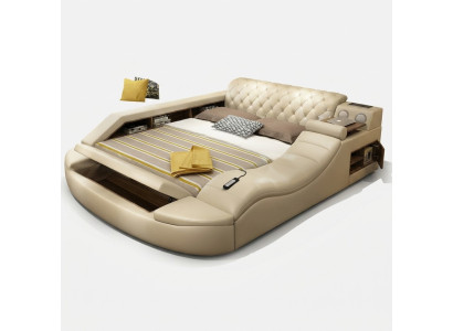 Cama multifuncional diseño de lujo de cuero camas hotel doble con almacenamiento.